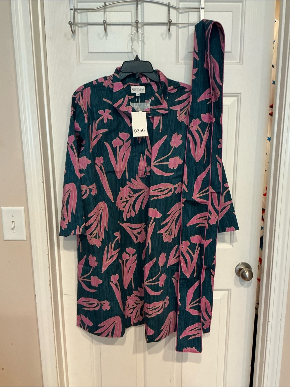 Floral Mini Dress with Matching Scarf - Pink on Teal